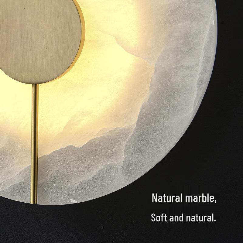 oeny Round Brass & Natural Marble Wall Lamp