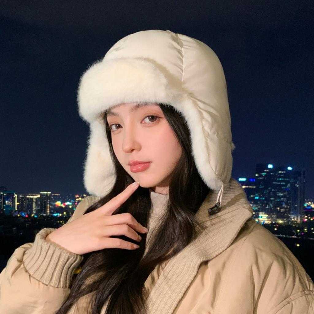 New women's Lei Feng hat, fleece, thickened cold-proof and warm ear protection hat, showing face, small winter hat manufacturer