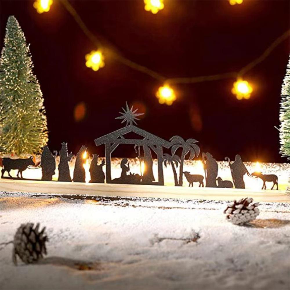 Wysokiej Jakości Szopka Bożonarodzeniowa Dekoracja Metal Drewniana Podstawa Dekoracja Stołowa Czarny Ornament Domowy Dom