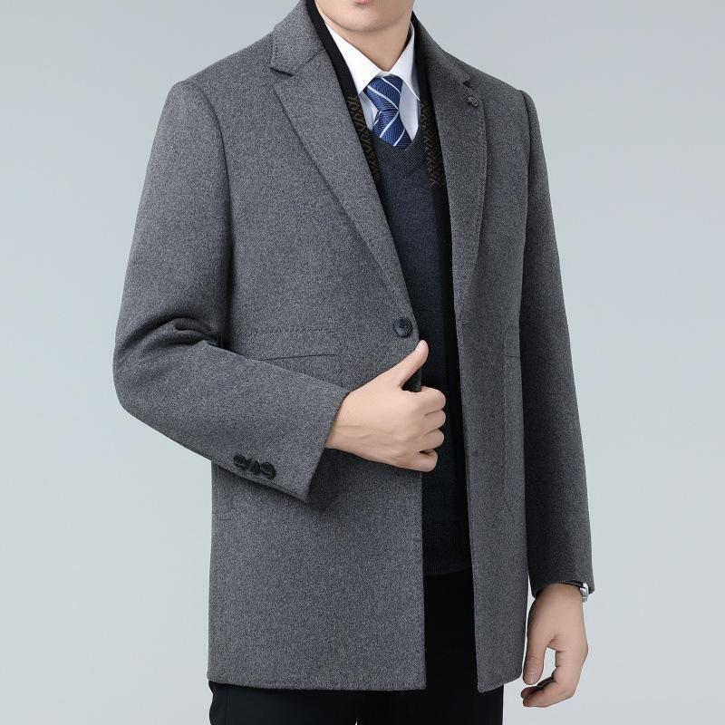 Winter double-sided wool cashmere coat men's wool wool mid-length suit collar woolen removable down liner jacket