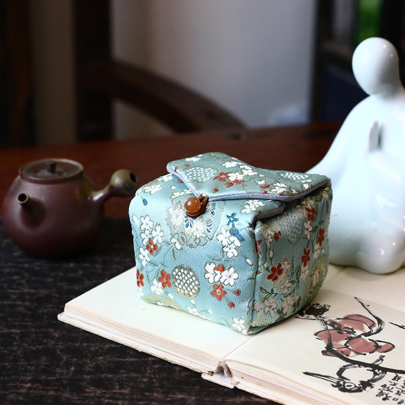 34-Color Chinese & Japanese Brocade Gaiwan Zisha Teapot Ceramic Cup Set With Cotton Bag