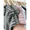 Right Shoulder Striped Square Neck Short-sleeved T-shirt for Women Summer New Slim Fit Sweet and Spicy Temperament Versatile Short Top