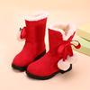 Girls Winter Snow Boots Fleece Lining Round Toe Striped Pattern Zipper Closure Ankle High PVC Sole Fabric Insole Random Style Pink Black Red