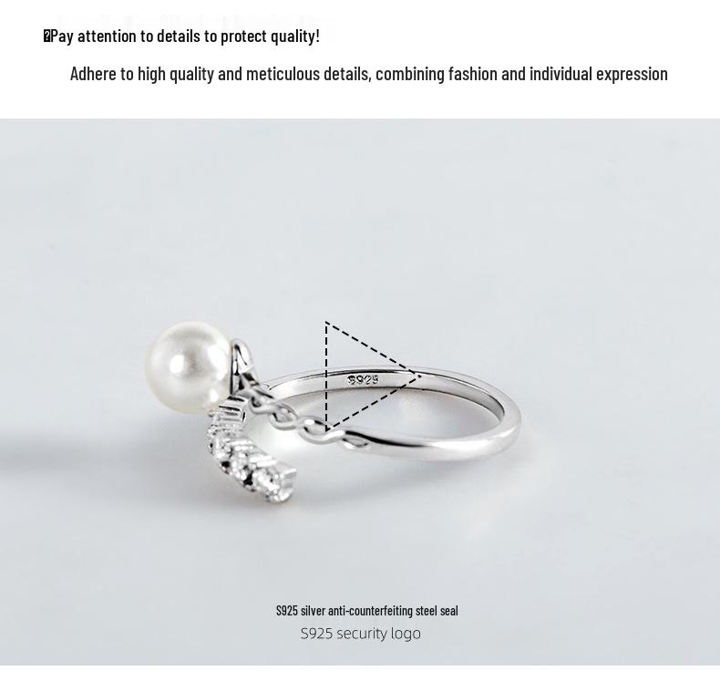 Banyan Tree S925 Silver Zircon Pearl Adjustable Ring – Women’s Luxury Korean & Japanese Style Celebrity Fashion.
