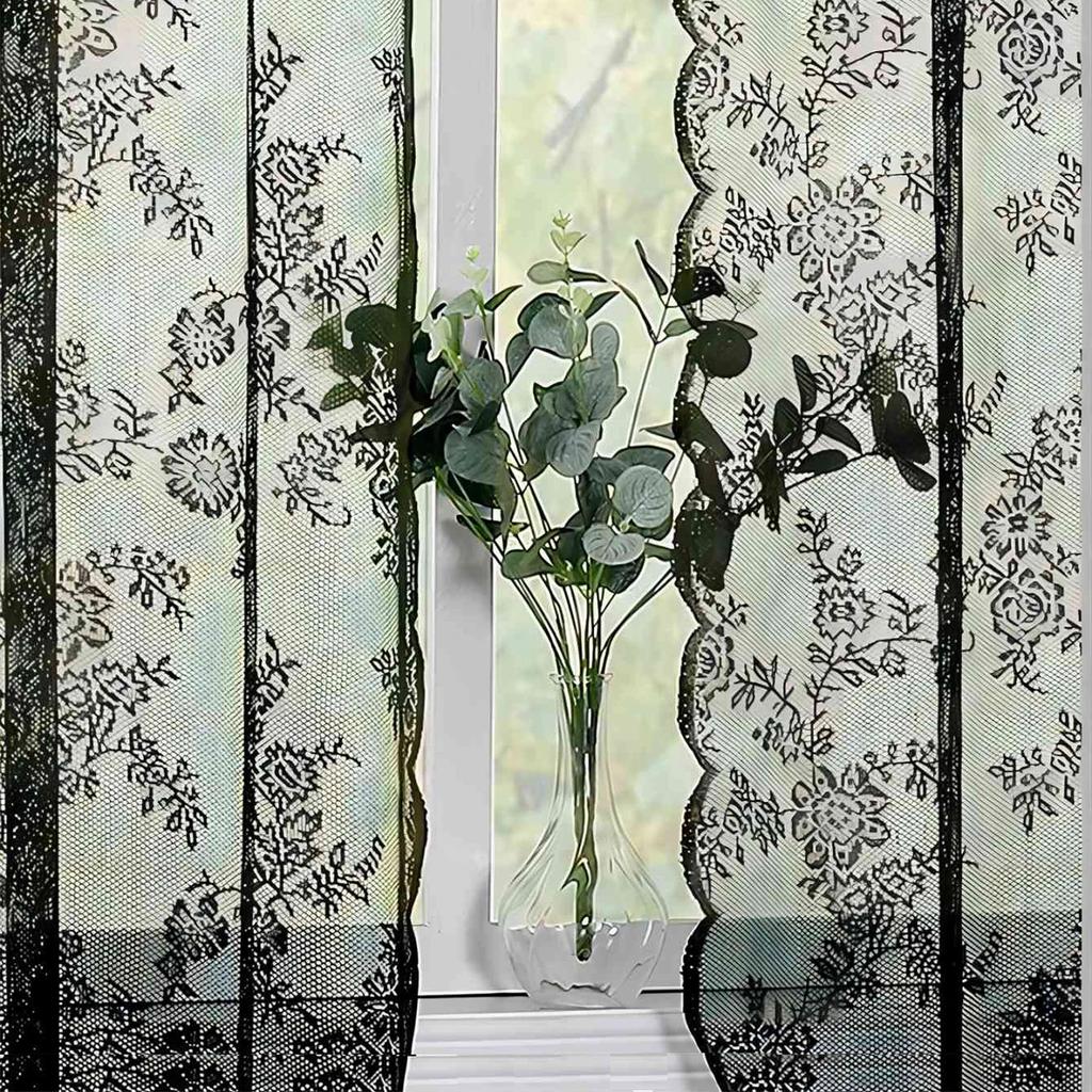 1pc Romantic Lace Sheer Curtain, Rod Pocket Flower Lace Window Curtains for Living Room Bedroom Home Decor, Window Screening