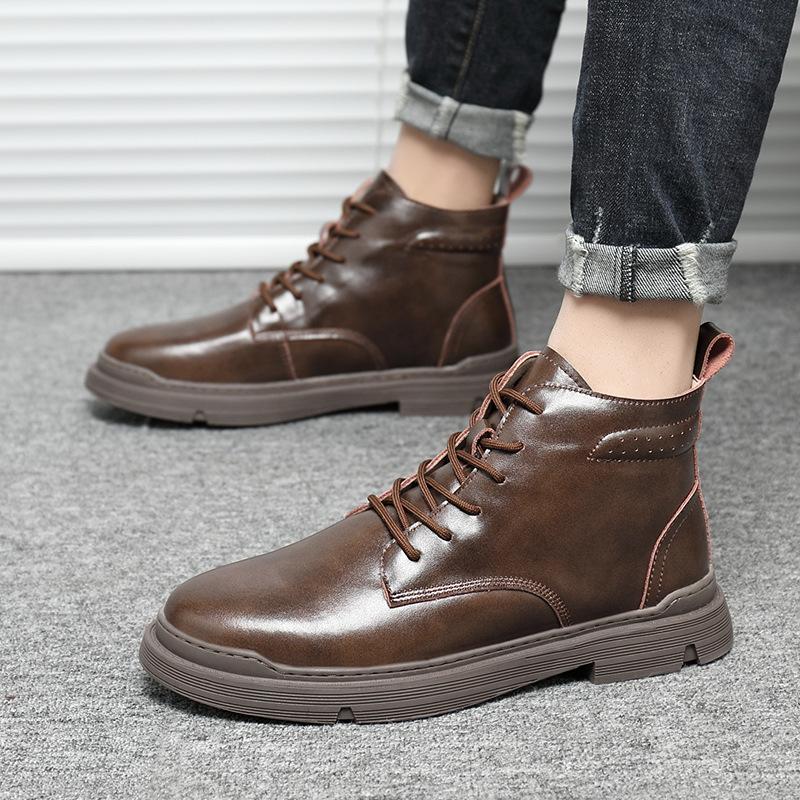 Newest Brand 2022 Autumn Genuine Leather Chelsea Boots For Men High Top Casual Shoes Retro Fashion Lace Up Martin Boots Men Shoes