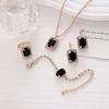 Rhinestone Jewelry Set Women'S Fashion Diamond Set Geometric Square Diamond Necklace Ring Bracelet Earrings Bridal 4-Piece Set