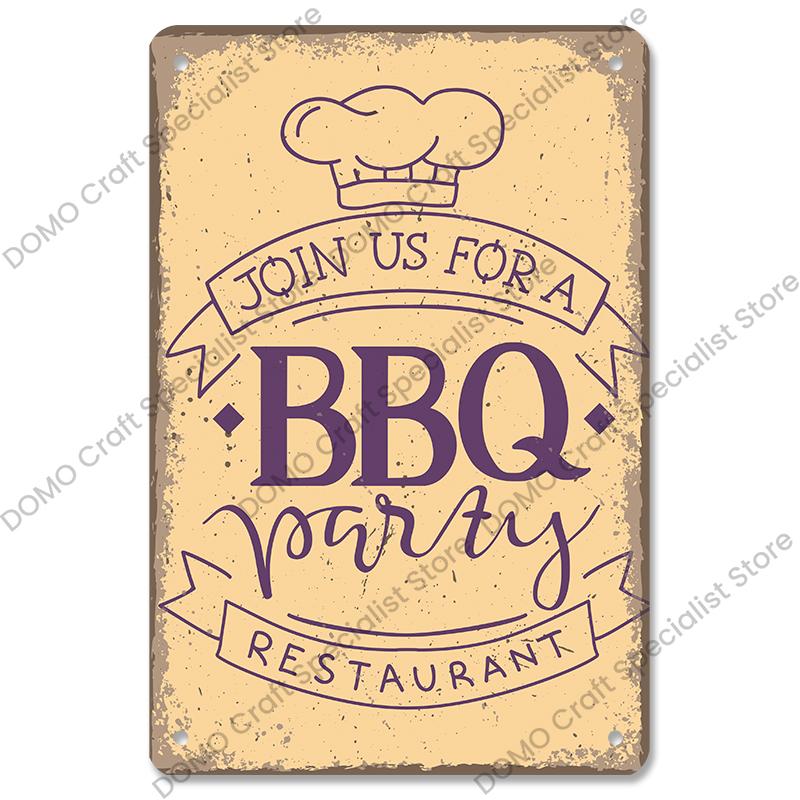 Vintage Barbecue Plaques Metal Tin Signs Grill Meat Steak Sausage Retro Metal Plate Wall Decor BBQ Party Shop Dining Room