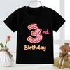 Cute Doughnut Number Print Cartoon Girls Clothes 1 2 3 4 5 6 7 8 9 Years Happy Birthday Summer Kids T Shirt Baby Boys T-Shirts