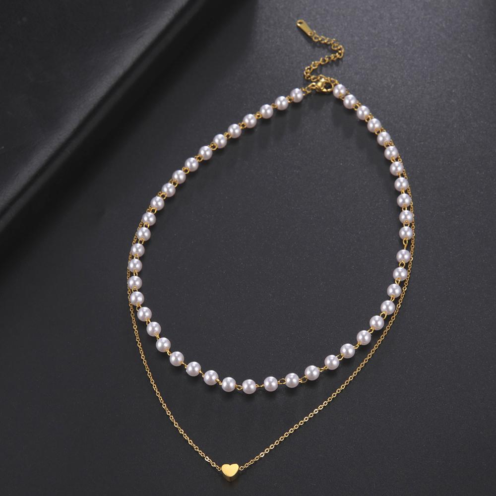 Xiaomi Skyrim Tiny Heart Choker Necklaces Stainless Steel Double Layered Beads Chain Necklace Women Aesthetic Jewelry Mother Day Gift