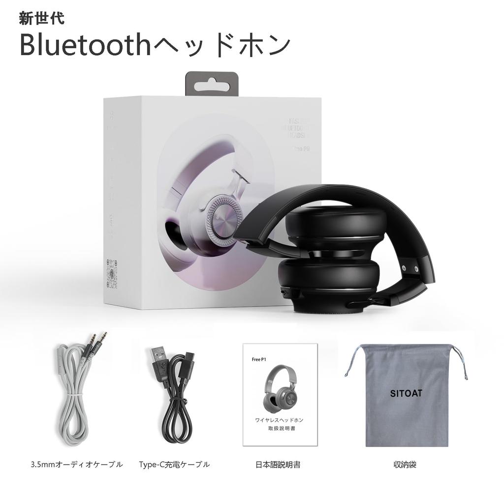 SITOAT P1 Bluetooth Wireless Up to 55 Hours Deep Adjustable Battery Level Gaming Low Detachable Storage Pouch Bluetooth Headphones, Over-Ear