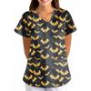 Women's Halloween Printed Loose V-Neck Pocket Short SleevUniform  Uniform