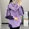 Women 3 In 1 Color Block Ski Jacket Waterproof Detachable Fleece Liner Warm Loose Windbreaker Outer Coat
