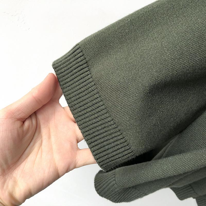 Loose, Large-sized, Artistic and Retro Core-spun Knitted Cardigan Sweater for Women, Long-sleeved V-neck Solid Color Coat