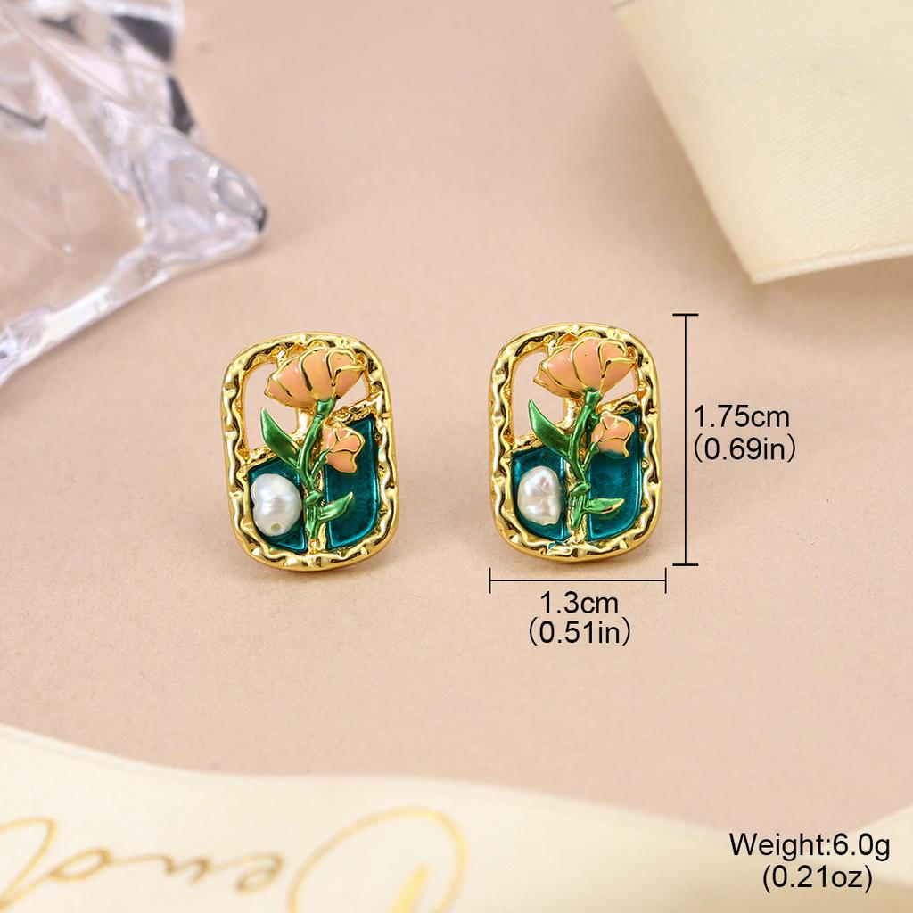 Gradual Change Mori Spring and Summer New Silver Needle Pearl Flower Earrings New Earrings Color Retention Earrings