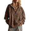 New Women's Fall Style Pullover with Flap Collar and Zipper, Retro Leopard Print, Loose Fit Hoodie