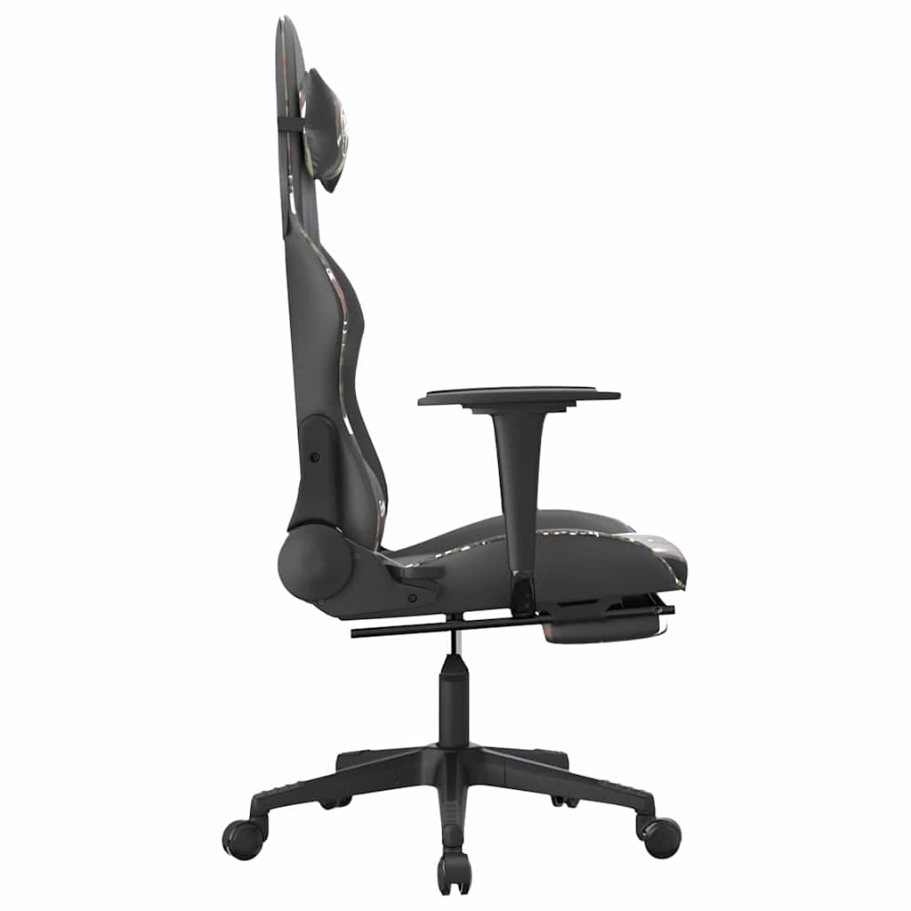 Gaming Chair with Massage Function and Footrest Black and Camouflage Artificial Leather