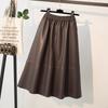 High-Waisted Coffee PU Leather A-Line Skirt - Autumn/Winter 2025 Mid-Length Slimming Pencil Design