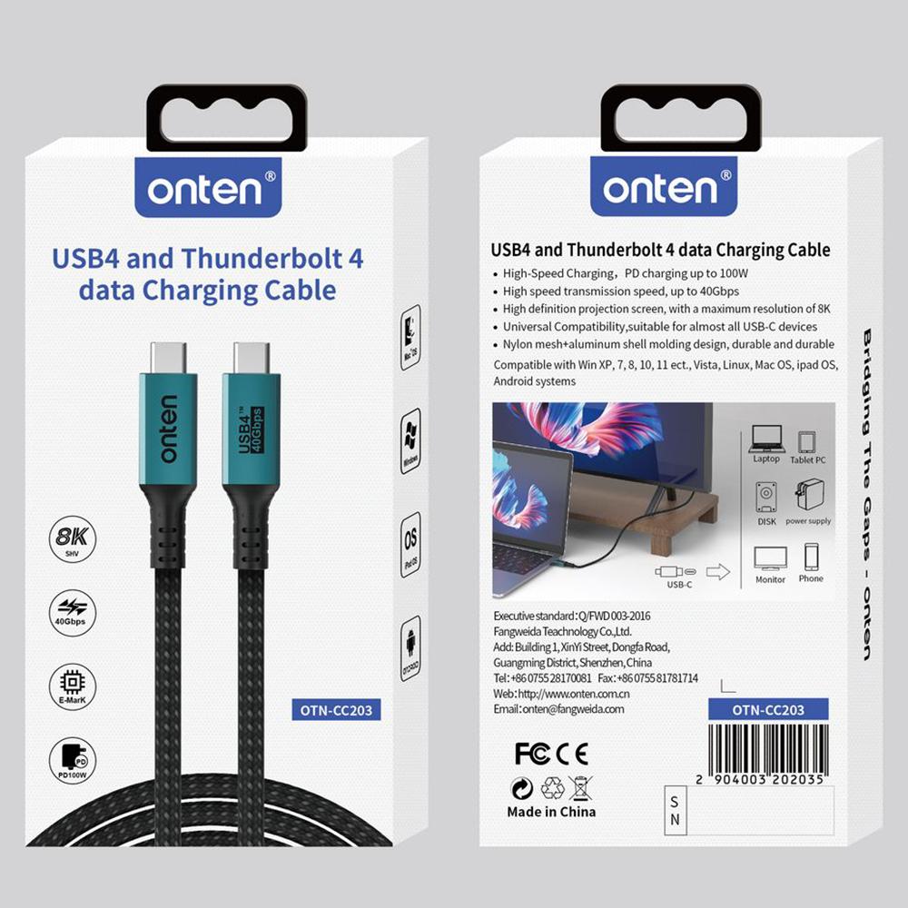 ONTEN OTN-CC203 2m USB4 Cable 40Gbps Transfer Rate 100W Charging Full Function Data Cable