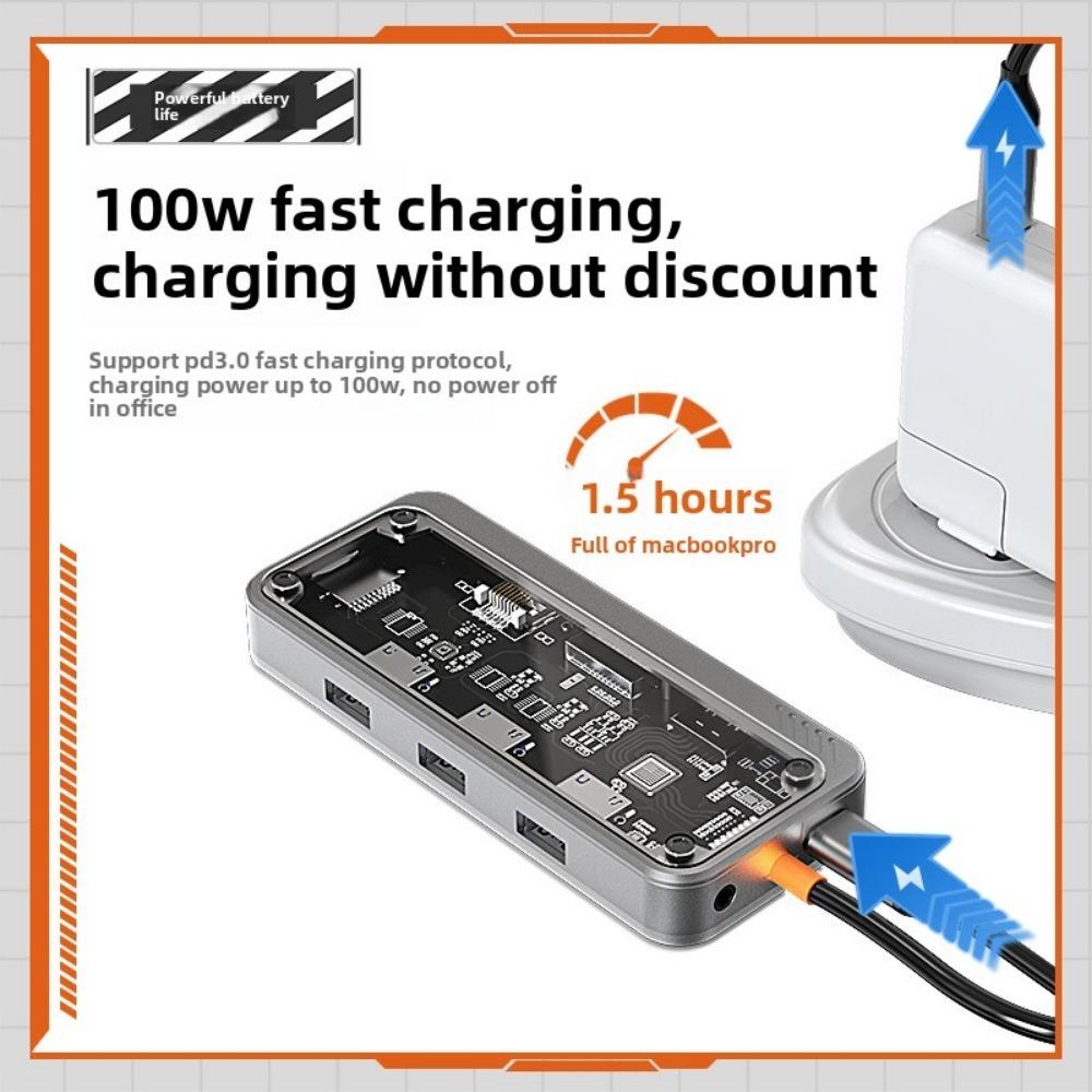 Transparent 10 In 1 Type C Docking Station USB Hub Adapter for Laptop PC MacBook