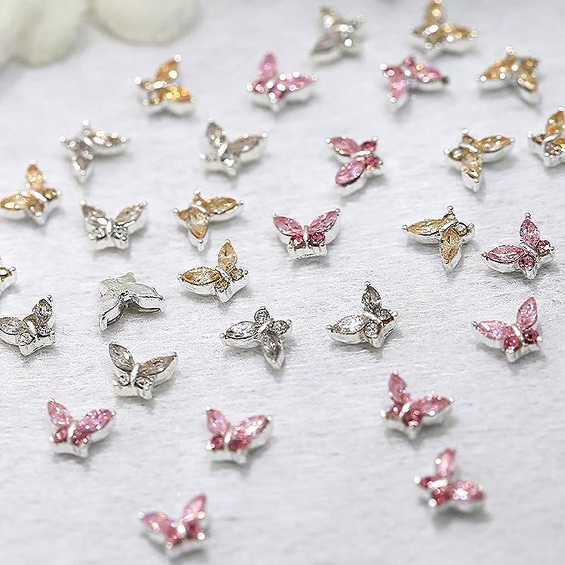 10Pcs Luxury 3D Mini 4*6Mm Crystal Butterfly Nail Art Charms Jewelry Accessories Alloy Rhinestones Nails Decoration Supplies