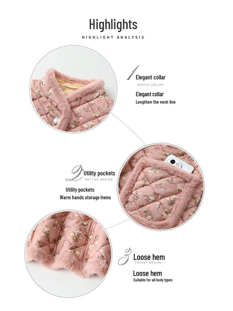 2025 Winter Floral Plus Velvet Cotton Jacket - Warm, Thickened, Stylish Outerwear for Women, Small Floral Design