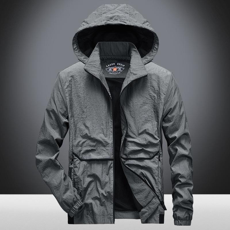 Spring and Autumn Men's New Large Size Jacket Men's Youth Loose Lapel Thin Hooded Jacket Trendy