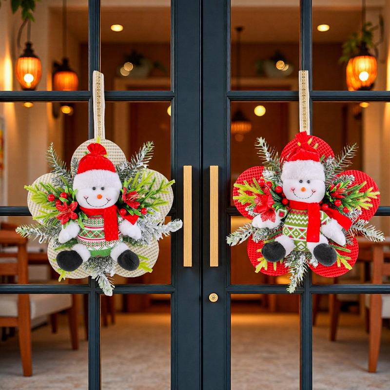 Christmas Wreath Decoration Pendant Holiday Santa Claus Snowman Figurine Wreath Christmas Tree Atmosphere Ornaments