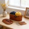 Oval Shape Wooden Knitting Bowl with Holes Multifunctional Yarn Holder with Lid for Crocheting Knitting Tool Storage