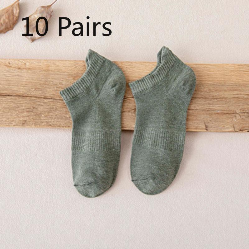 10 Pairs of Men's Socks, Solid-colored Cotton Short Socks, Ear-lifted Shallow Socks, Waisted Breathable Solid-colored Boat Socks