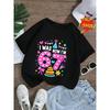 European Sizes Spring/Summer Girls' Fashion Short-Sleeve T-Shirt with Cartoon 67 Number Birthday Cake Print, Cute Kids' Casual Round-Neck Top