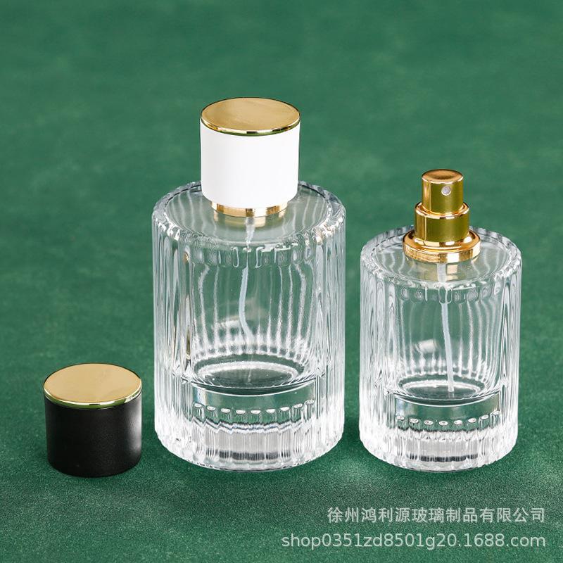 Transparent 15-Port Cylinder Perfume Bottle with Press-Type Vertical Stripe, Portable Glass Sample Bottle