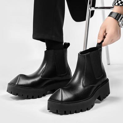 Fashion New Thick-soled Boots Men Tide Ins Short Chelsea Boots Motorcycle Boots Tooling Boots High-top Slip On Genuine Leather Boots Men