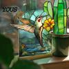 Stylish Interior Ornament Stained Glass Style Acrylic Table Centerpieces, Floral & Landscape Pattern Durable Desk Tabletop Sign with Wood Base