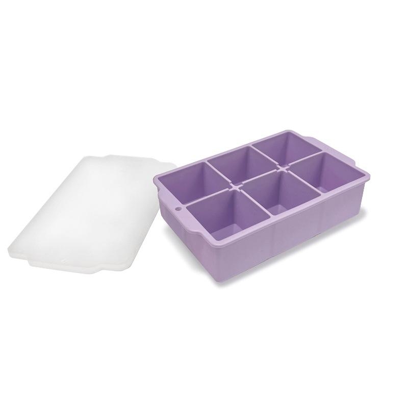 

6 сеток большой лоток для льда форма с крышками гигантский большой силиконовый кубик льда квадратная коробка штабелируемый DIY виски льдогенератор кухня фиолетовый
