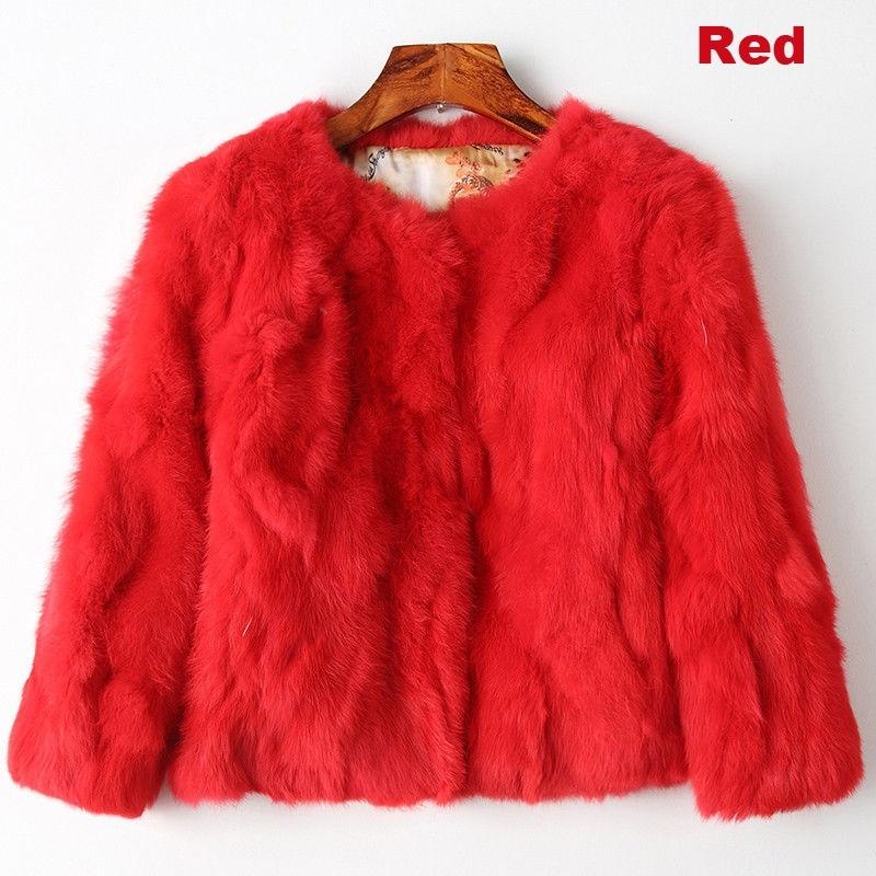Lady Real Genuine Rabbit Fur 3/4 Sleeve Outwear Winter Warm Jacket Furry Coat