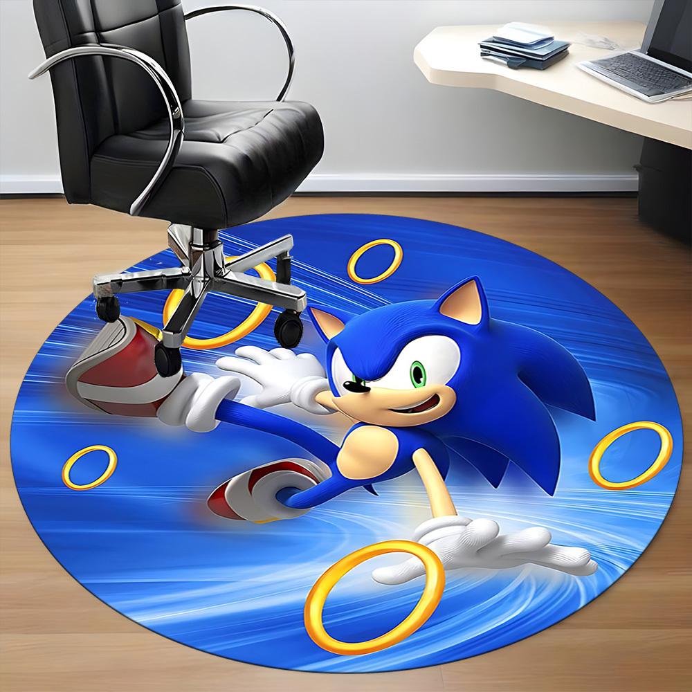 1pc Sonic Adventure Office Round Area Rug, Indoor Mat Suitable For Office,Bedroom Living Room Home Decor, Room Deco A0926014