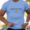 Summer Men's 100% Pure Cotton Casual Loose Plus Size Fashionable Barcelona Letter Printed Round Neck Short Sleeved T-shirt Top