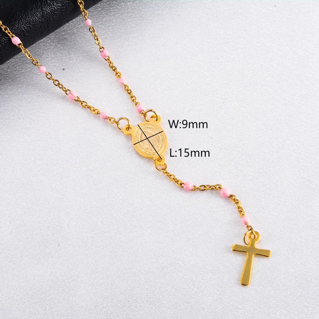 Jesus Stainless Steel Cross Rosary Christian Catholic Religious Width 1.5mm Enamel Satellite Bead Cable Link Chain Necklace