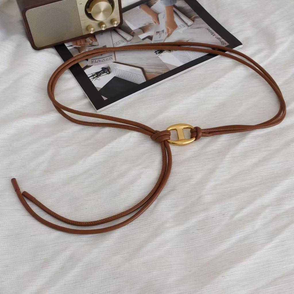 

Womens Leather Waist Belt With Metal Buckle For Autumn Winter Coat Accessories коричневий
