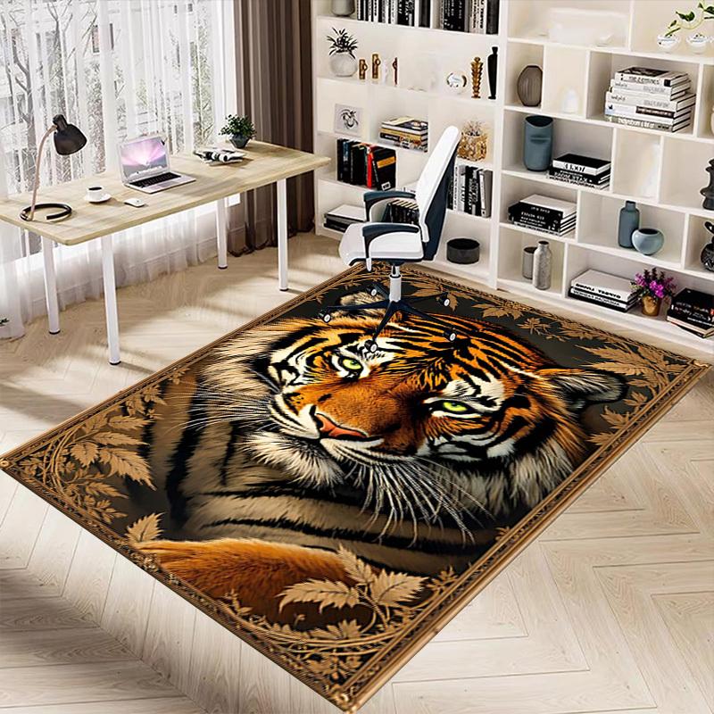 1PC Tiger Artwork Non-Slip Floor Carpet Compatible for Office&Living Room&Bedroom&Dining room - Flat-Weave Machine-O396