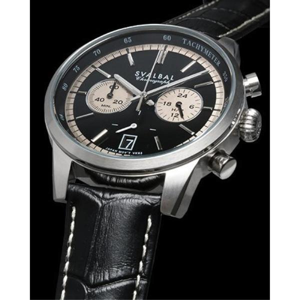 SVALBAL Men's SV16-LBK (Sun Flame) Round Watch Black Stainless Multi-Hand Analog