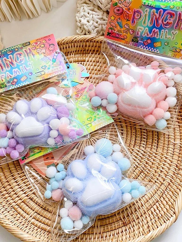 TPR Cat's Paw with Fur Stress Relief Squishy Toy Fidget Toy Mini Kawaii Plush Cat Paw Silicone Small Cat Paw Cute Pink Cat Foot