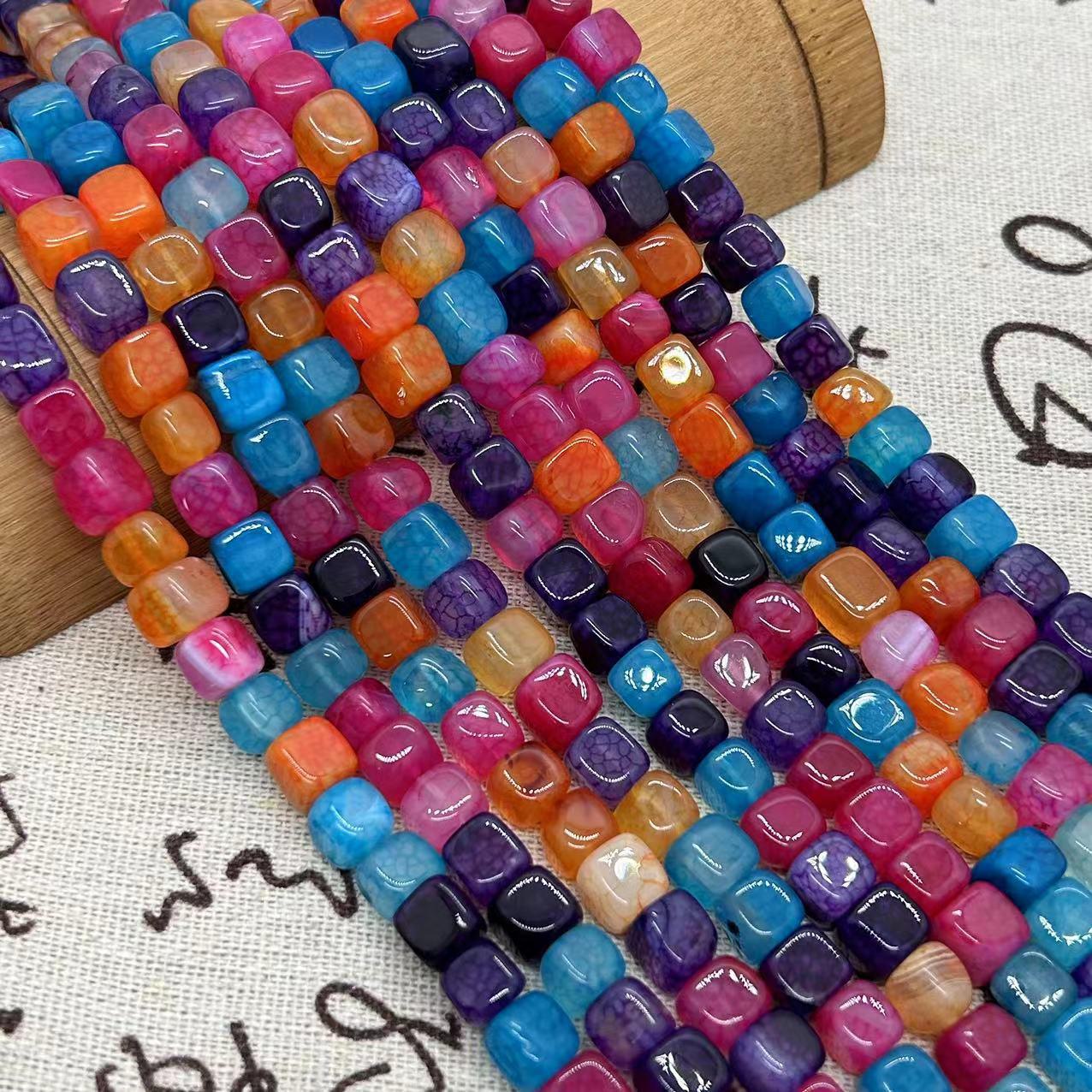 

Красочные бусины из агата в форме куба с рисунком дракона для самодельных украшений, бусины ручной работы Agate