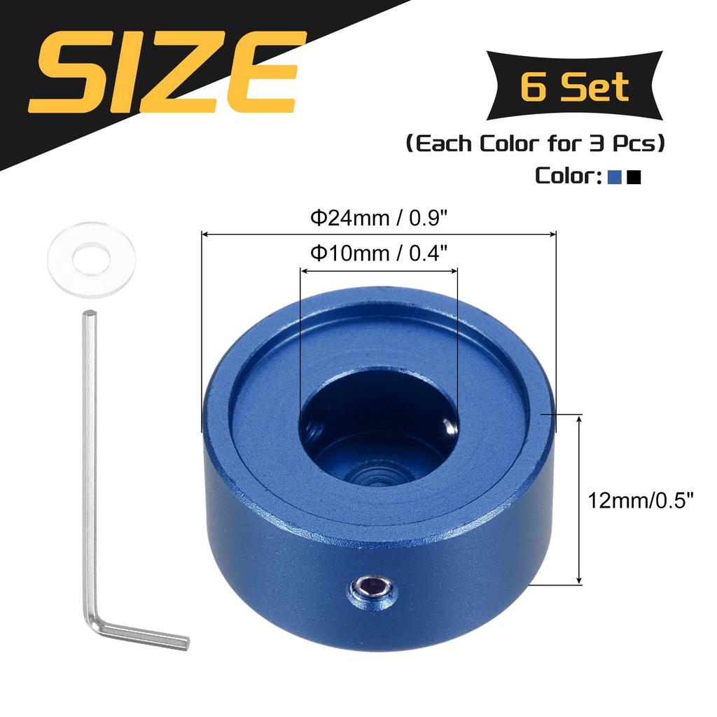 uxcell 6 Pieces Footswitch Toppers Guitar Pedal Button Caps Metal Footswitch Top Covers for Inch Guitar Effect Pedal Black and Dark Blue 3/8 Buttons,