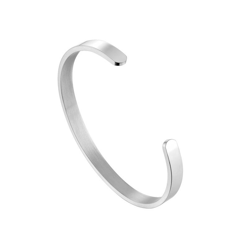 Polished 6mm Stainless Steel Open C-shaped Bracelet, No Engraving Bangle, Titanium Steel Jewelry