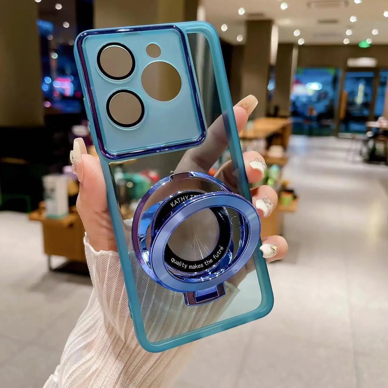 

Роскошный магнитный держатель для кольца, чехол для телефона Funda iPhone 16 iPhone16 15 14 13 12 Pro Max 16 Plus, прозрачная подставка For iPhone 12 Pro синий