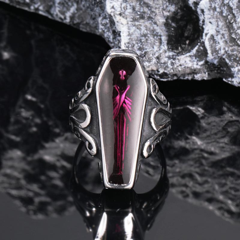Retro Gothic Coffin Mummy Titanium Steel Ring - Alternative Style for Men