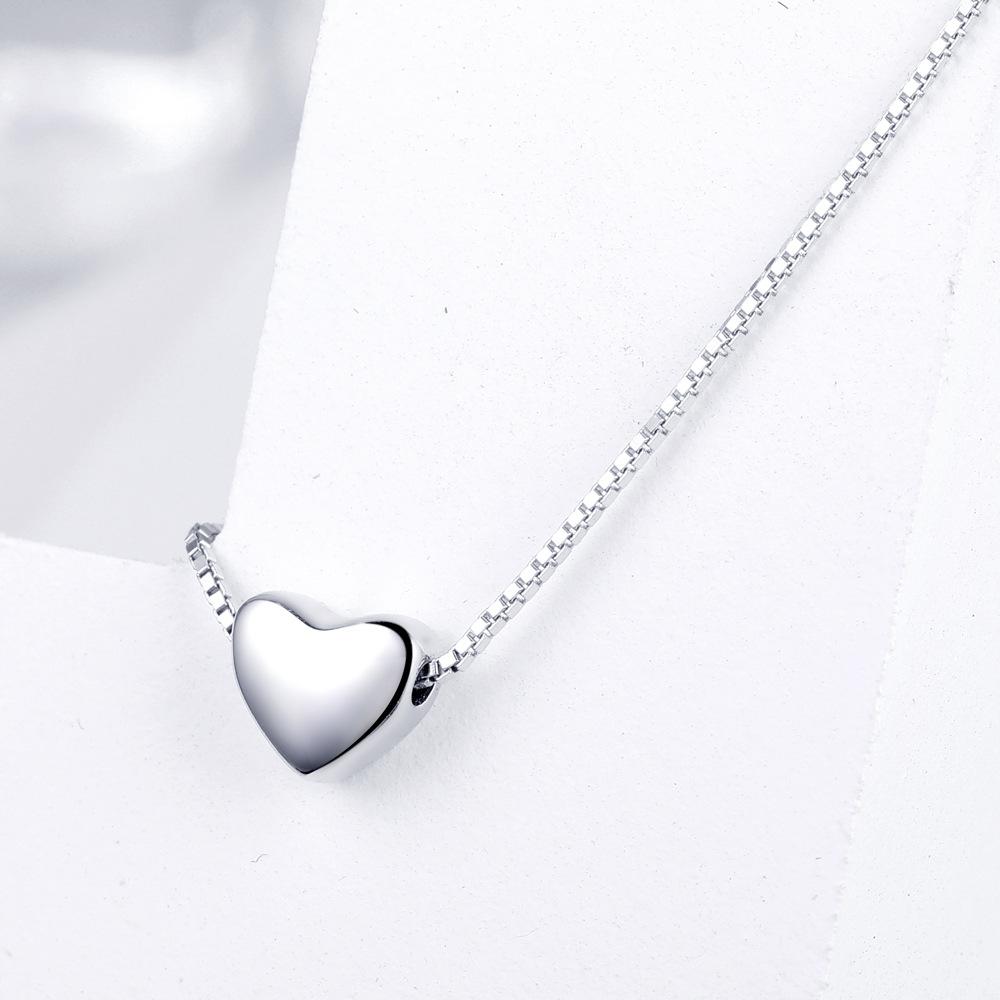 Korean Simple and Exquisite Box Chain Heart-shaped Pendant Necklace S925 Sterling Silver Necklace