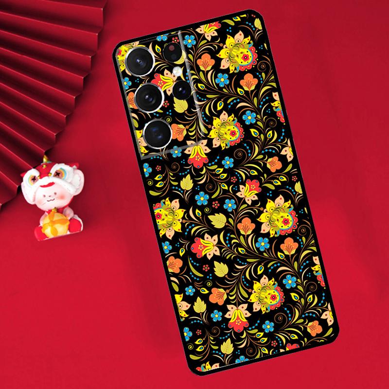 Russian Scarf Floral Case For Samsung Galaxy S25 S26 Ultra S21 S22 S20 S23 S24 Ultra Plus S10 S25 FE Cover Funda